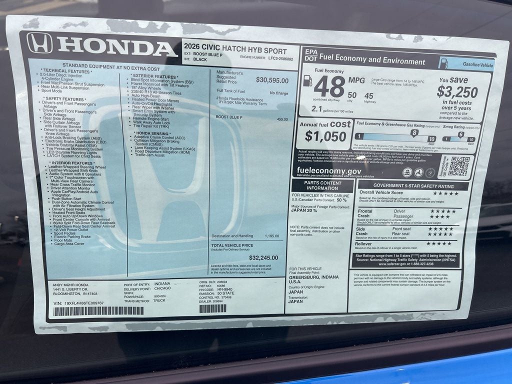 2026 Honda Civic Hybrid Sport