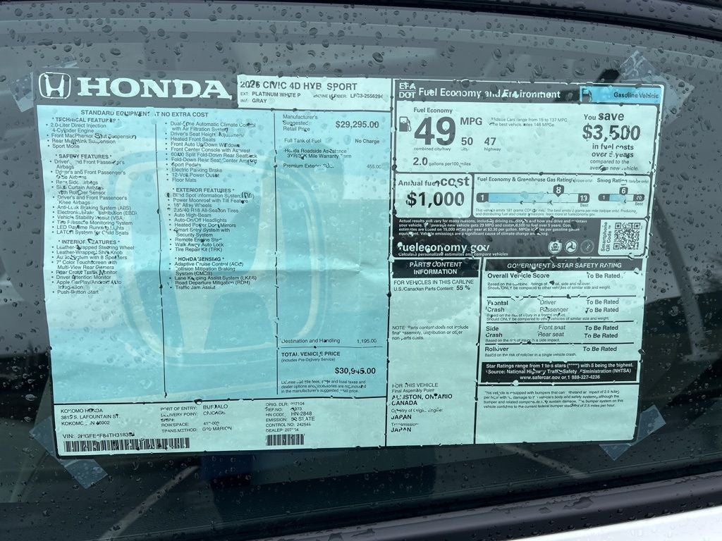 2026 Honda Civic Hybrid Sport