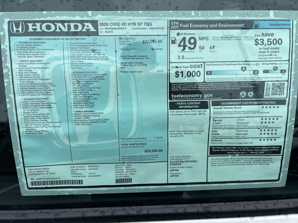 2026 Honda Civic Hybrid Sport Touring